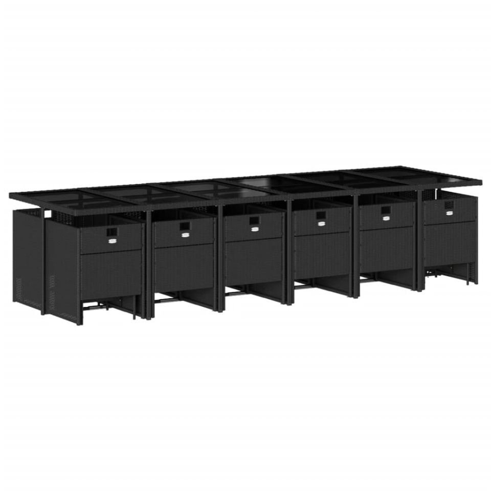 Set mobilier de grădină cu perne, 17 piese, negru, poliratan - 2 | YEO