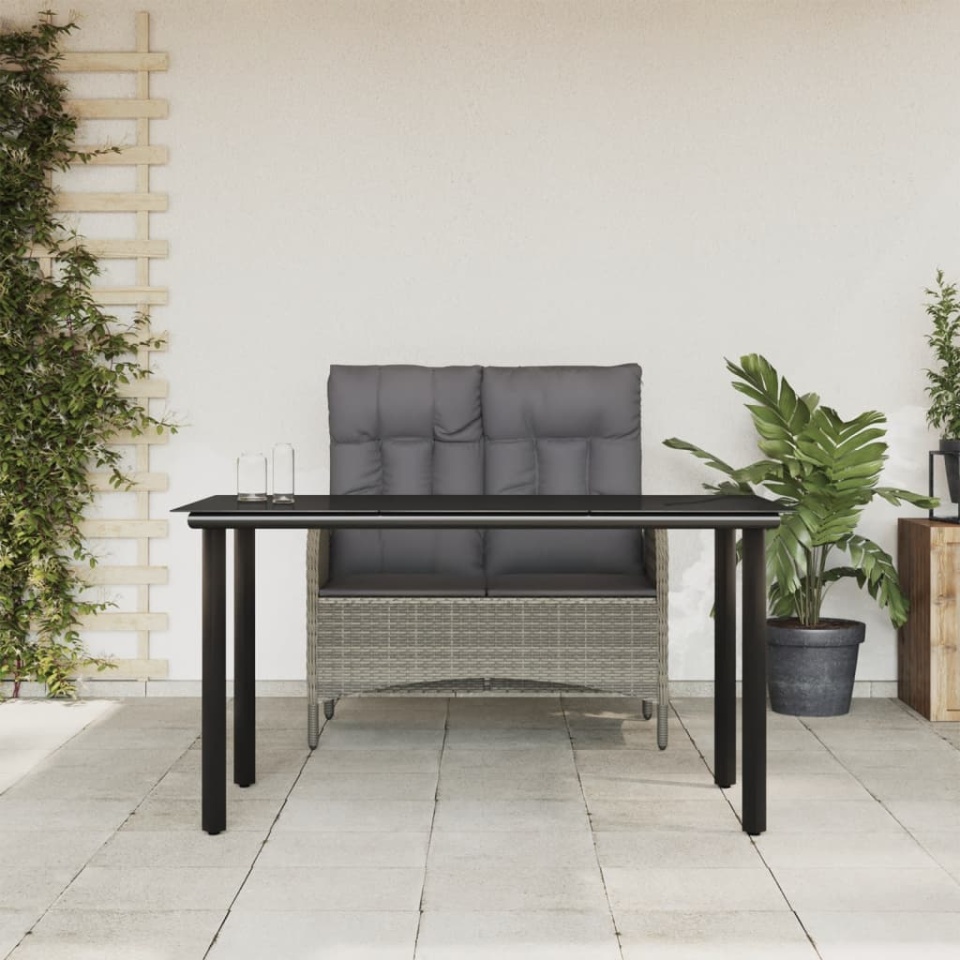 Set mobilier de grădină cu perne, 2 piese, gri, poliratan