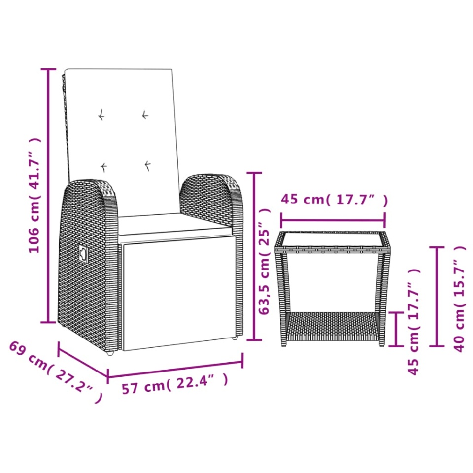 Set mobilier de grădină cu perne, 2 piese, gri, poliratan - 3 | YEO