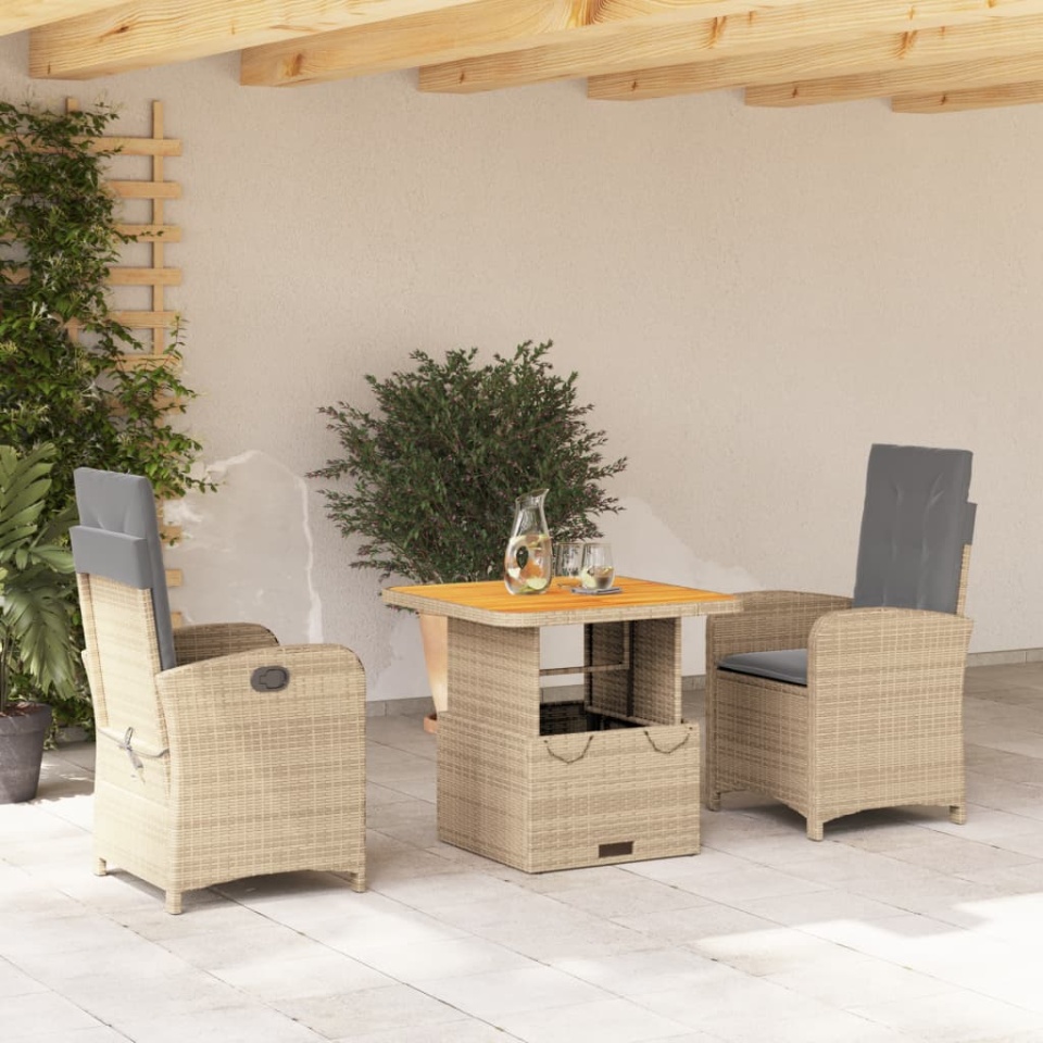 Set mobilier de grădină cu perne, 3 piese, bej, poliratan