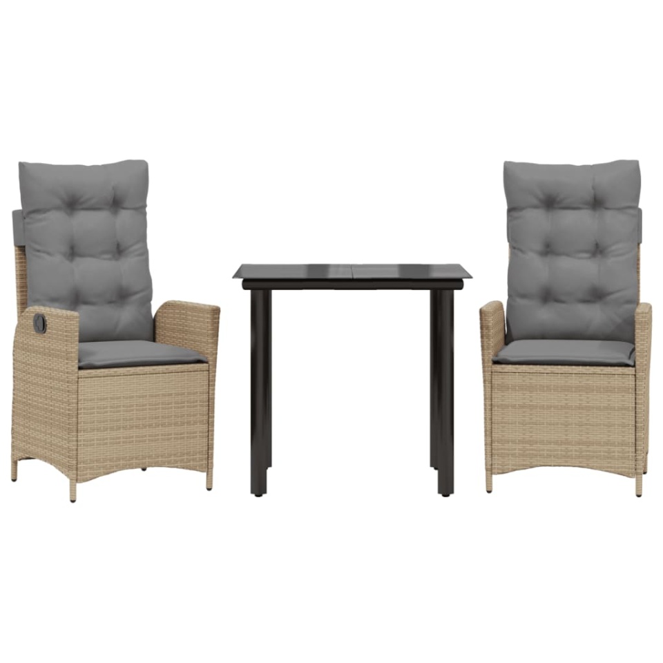 Set mobilier de grădină cu perne, 3 piese, bej, poliratan - 1 | YEO