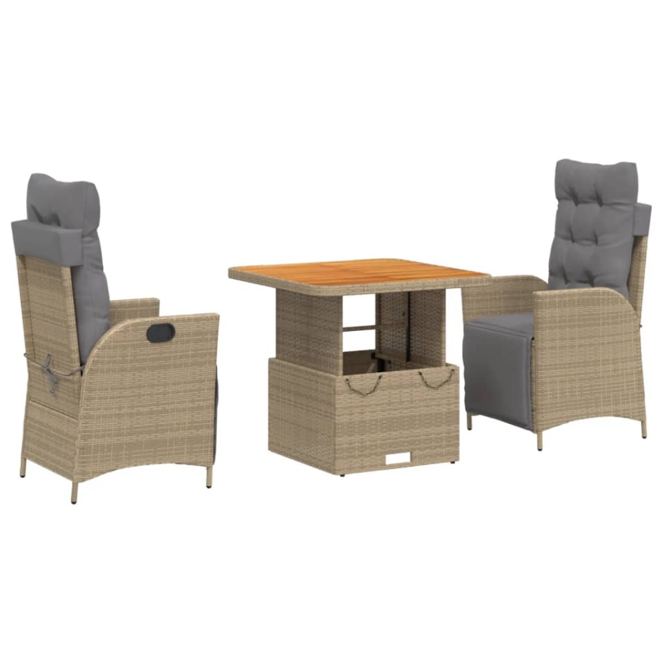 Set mobilier de grădină cu perne, 3 piese, bej, poliratan - 1 | YEO
