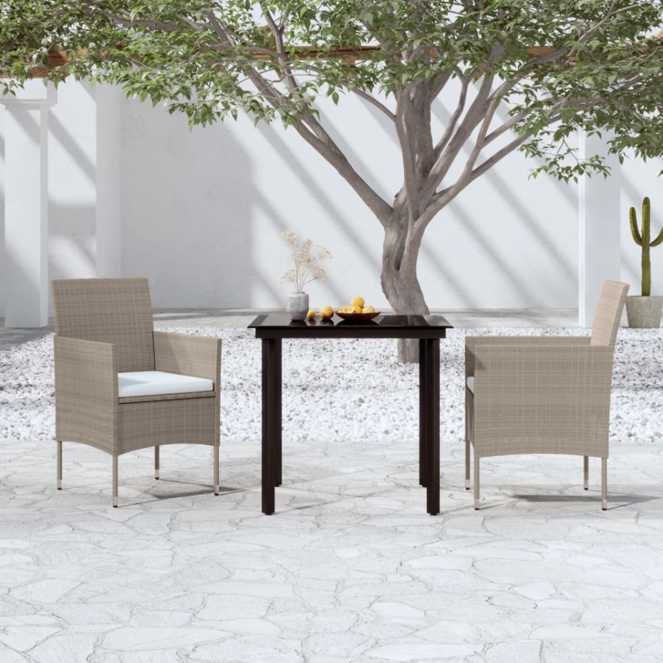 Set mobilier de grădină, cu perne, 3 piese, bej și negru