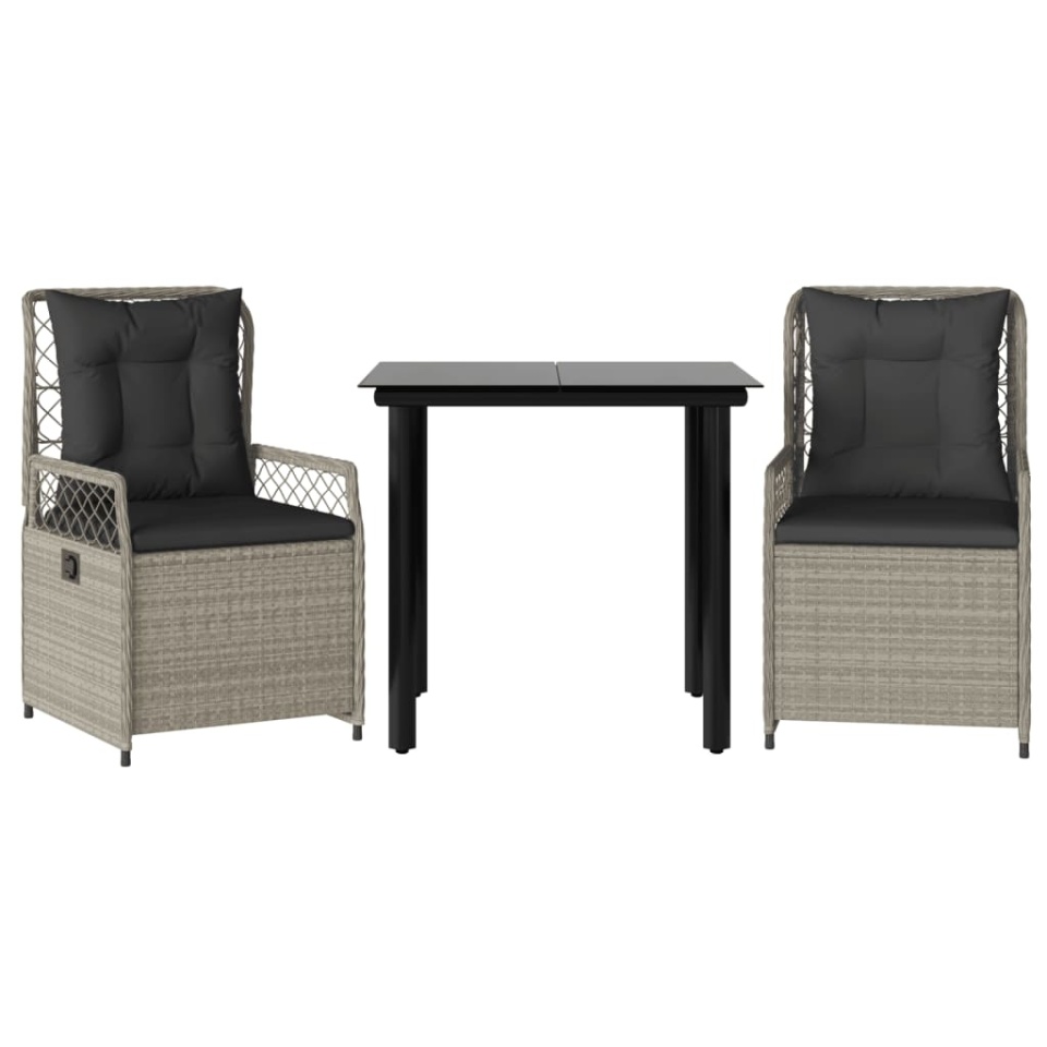 Set mobilier de grădină cu perne, 3 piese,gri deschis,poliratan - 1 | YEO