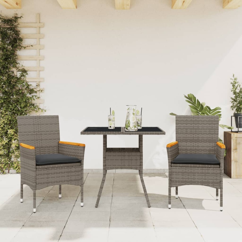 Set mobilier de grădină cu perne 3 piese gri poliratan & sticlă