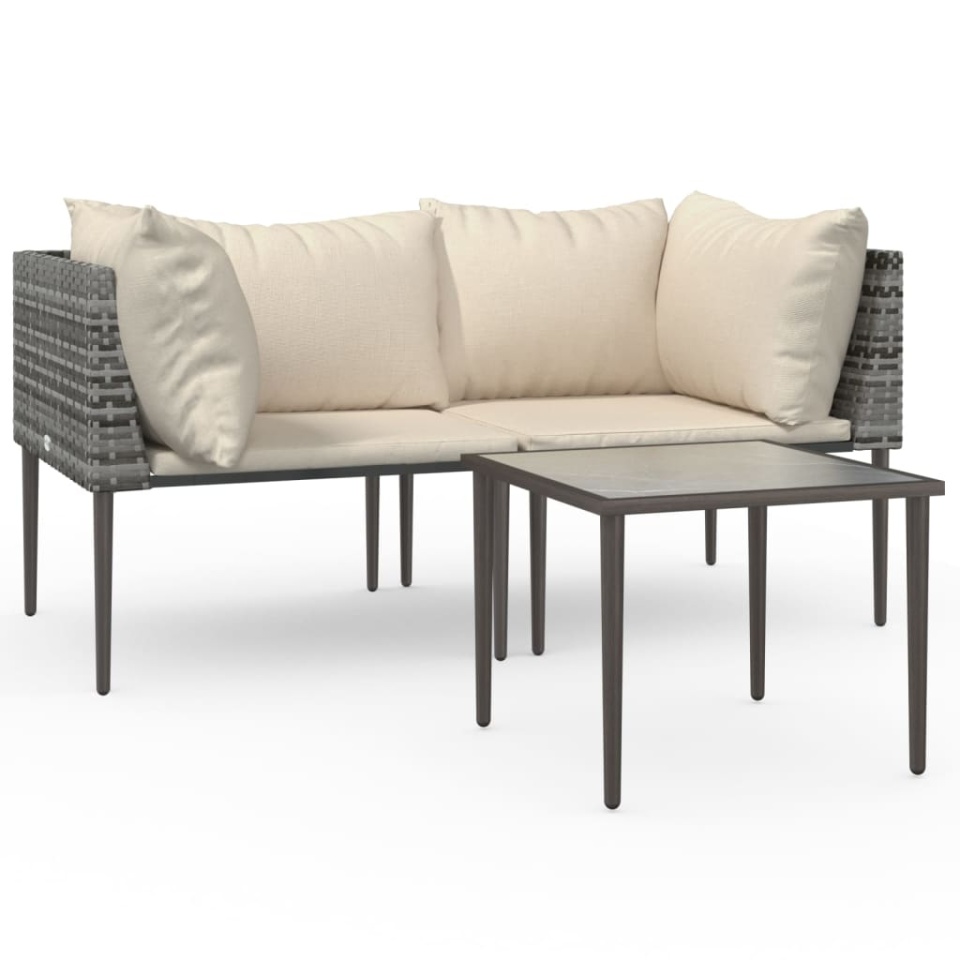 Set mobilier de grădină cu perne, 3 piese, gri, poliratan - 1 | YEO