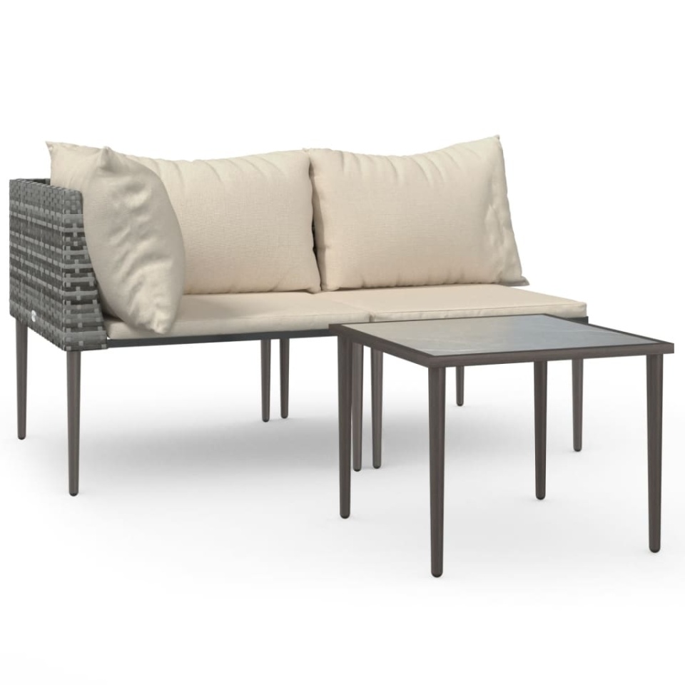Set mobilier de grădină cu perne, 3 piese, gri, poliratan - 1 | YEO