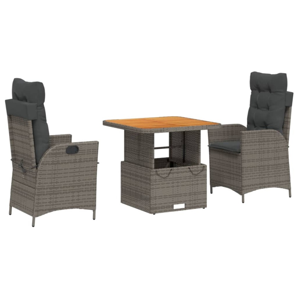 Set mobilier de grădină cu perne, 3 piese, gri, poliratan - 1 | YEO