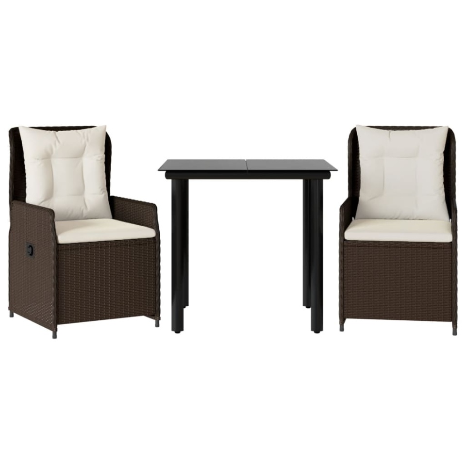Set mobilier de grădină cu perne, 3 piese, maro, poliratan - 1 | YEO