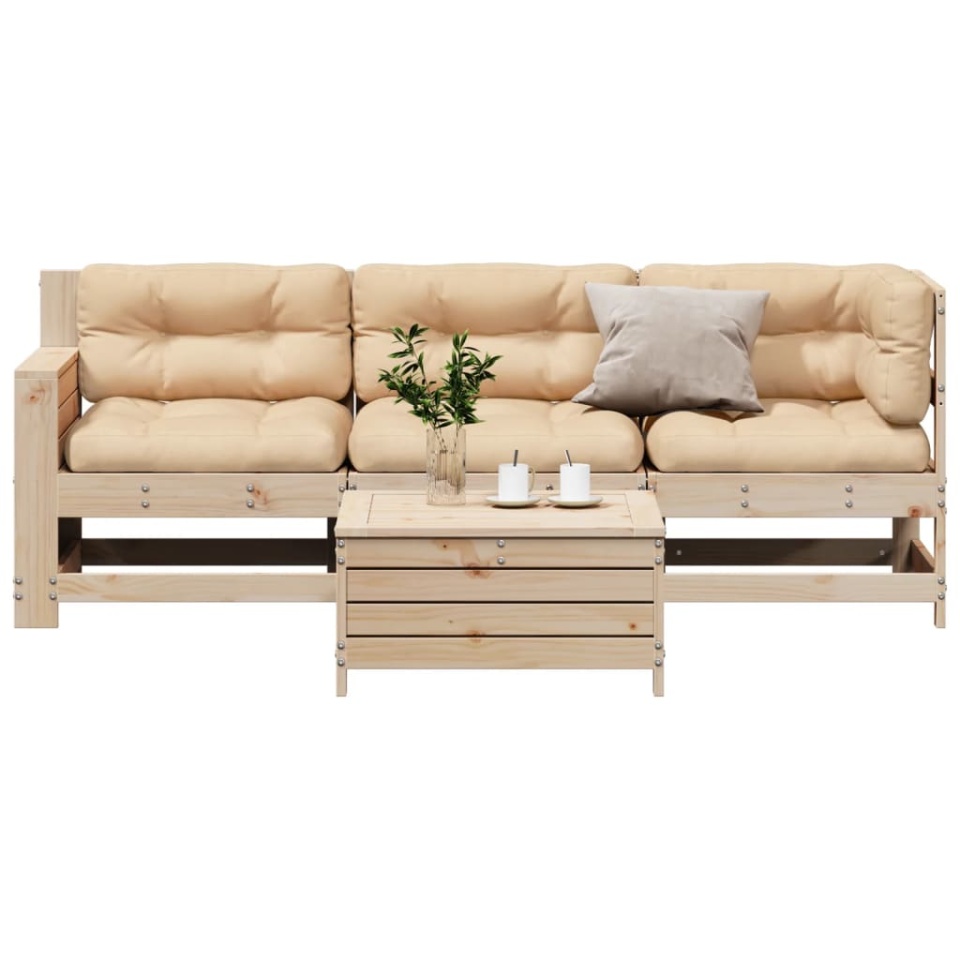 Set mobilier de grădină cu perne, 4 piese, lemn masiv de pin