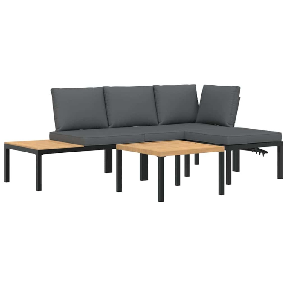 Set mobilier de grădină cu perne, 4 piese, negru, aluminiu - 1 | YEO