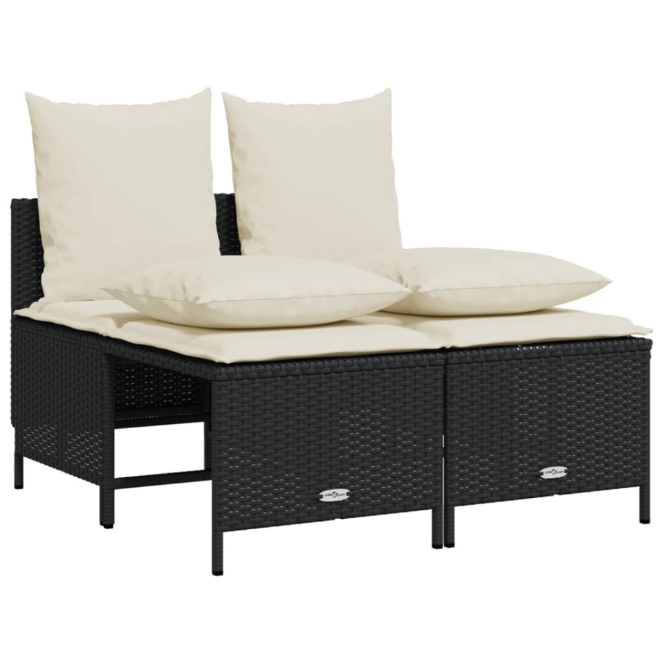 Set mobilier de grădină cu perne, 4 piese, negru, poliratan - 1 | YEO