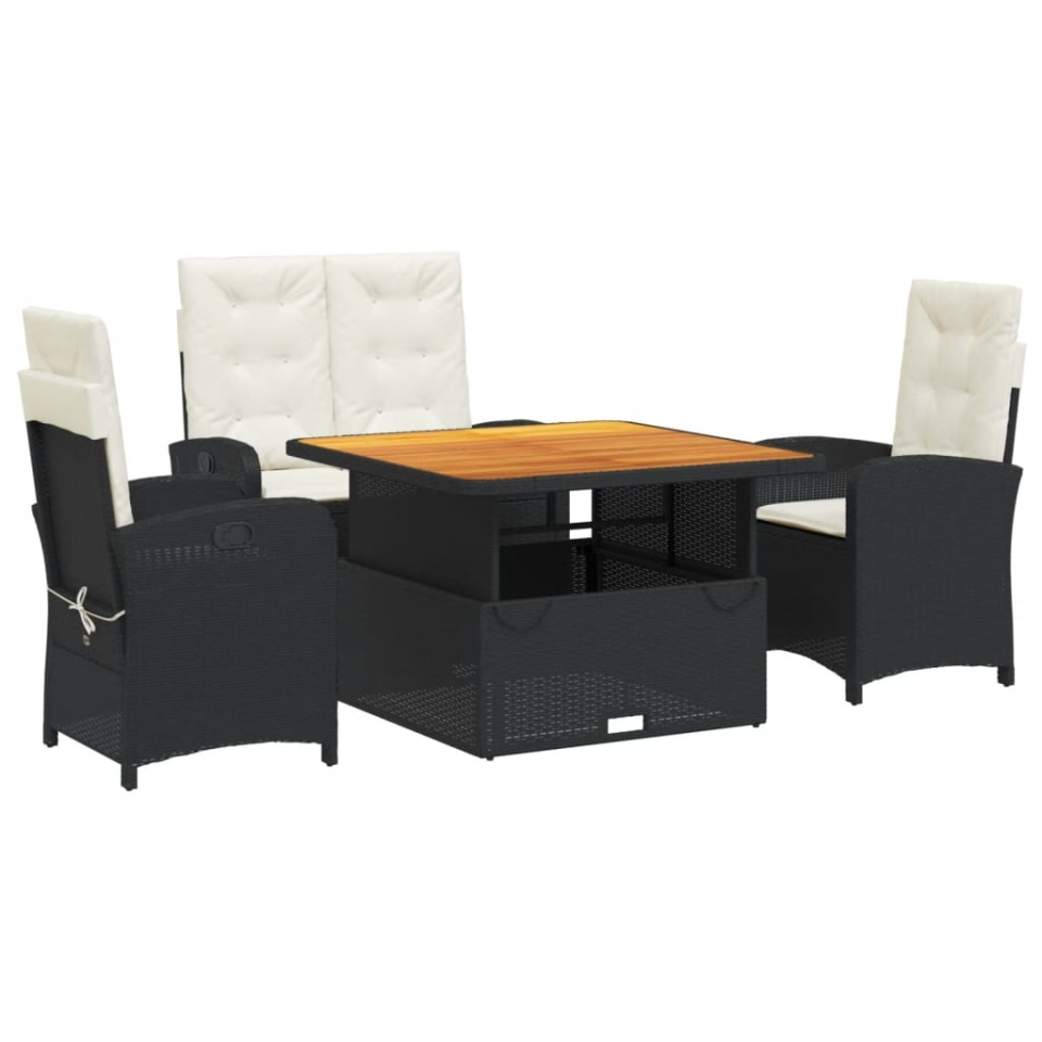 Set mobilier de grădină cu perne, 4 piese, negru, poliratan - 1 | YEO