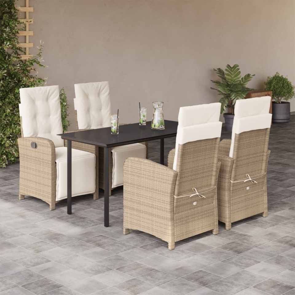 Set mobilier de grădină cu perne, 5 piese, bej, poliratan