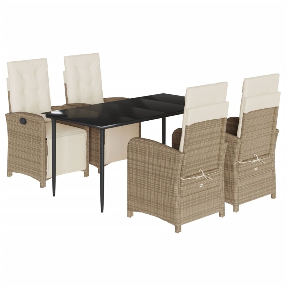 Set mobilier de grădină cu perne, 5 piese, bej, poliratan - 1 | YEO