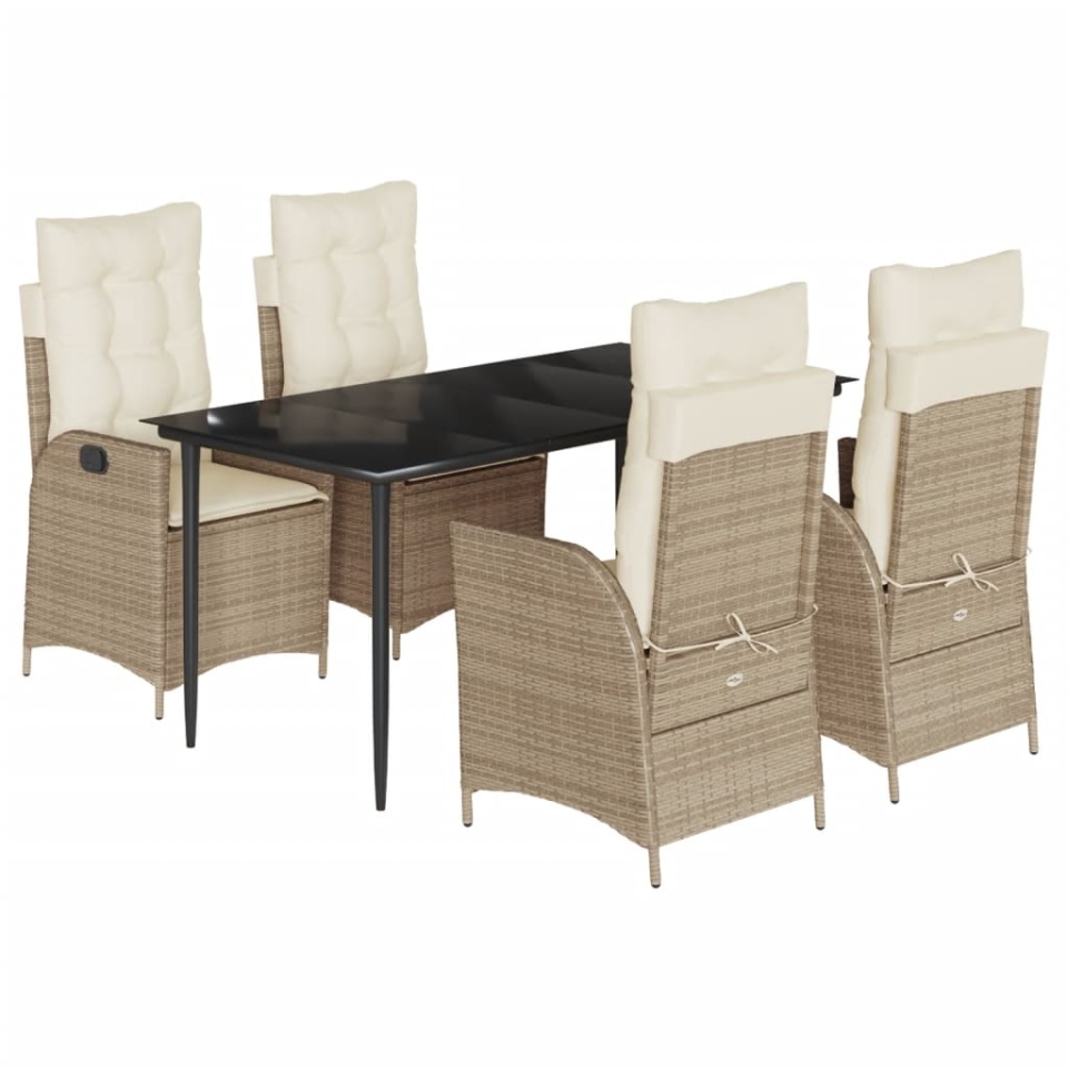 Set mobilier de grădină cu perne, 5 piese, bej, poliratan - 1 | YEO