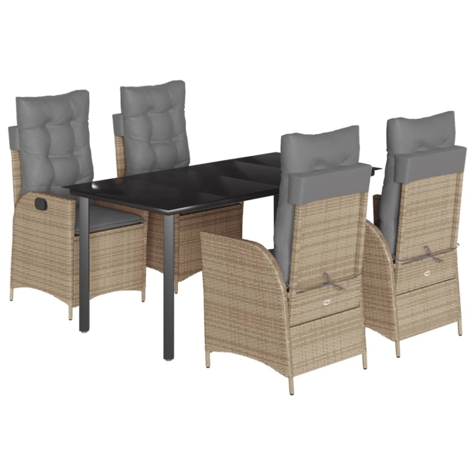 Set mobilier de grădină cu perne, 5 piese, bej, poliratan - 1 | YEO