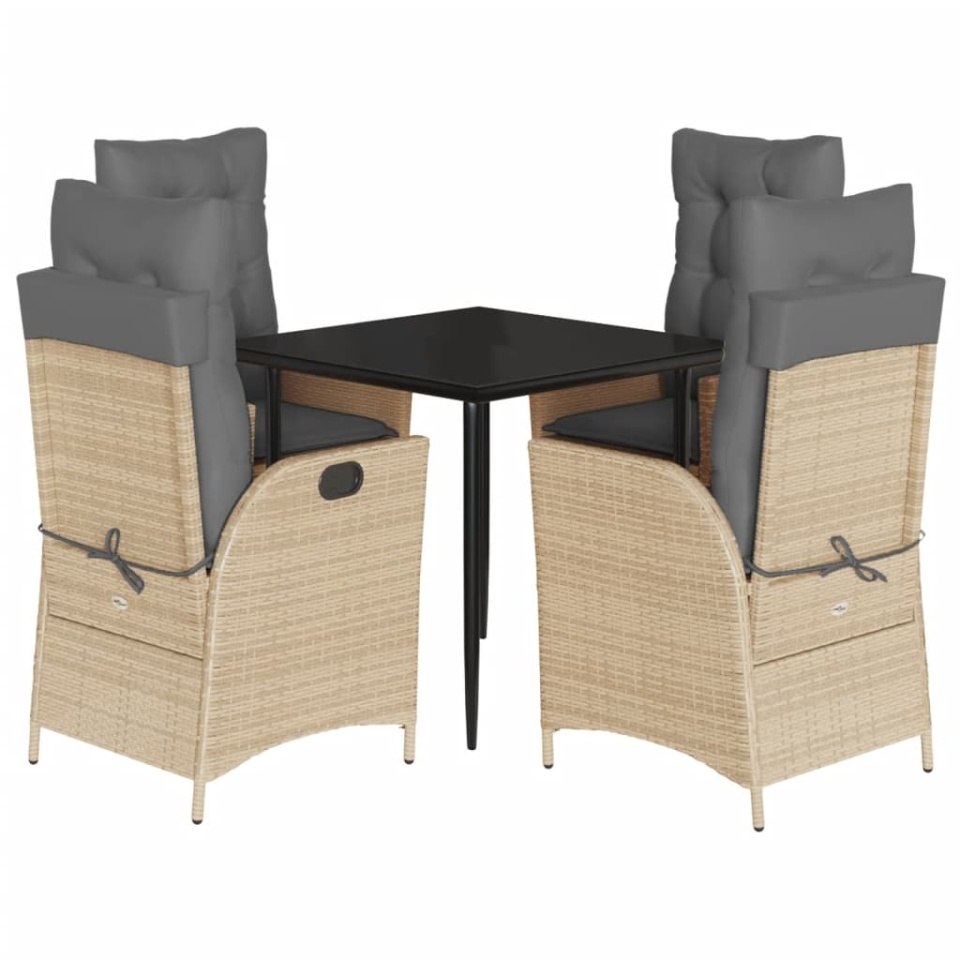 Set mobilier de grădină cu perne, 5 piese, bej, poliratan - 1 | YEO