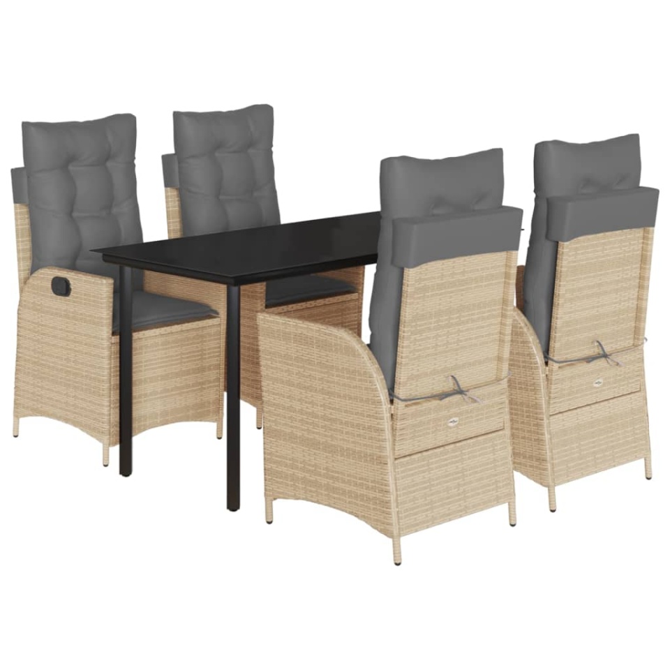 Set mobilier de grădină cu perne, 5 piese, bej, poliratan - 1 | YEO