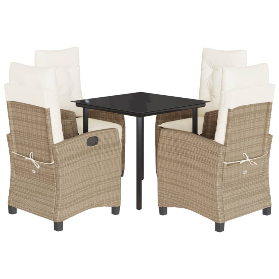 Set mobilier de grădină cu perne, 5 piese, bej, poliratan - 1 | YEO