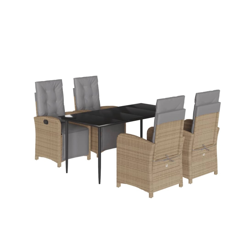 Set mobilier de grădină cu perne, 5 piese, bej, poliratan - 1 | YEO