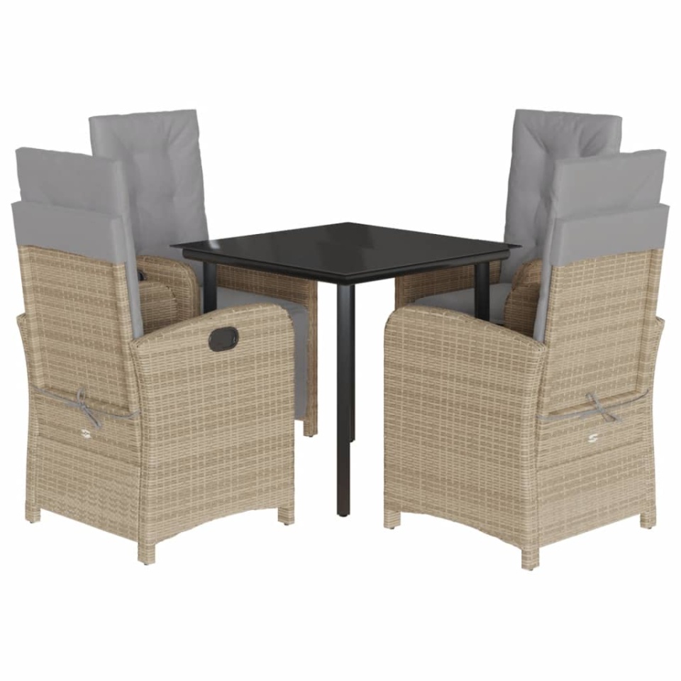 Set mobilier de grădină cu perne, 5 piese, bej, poliratan - 1 | YEO