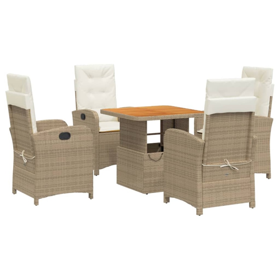 Set mobilier de grădină cu perne, 5 piese, bej, poliratan - 1 | YEO