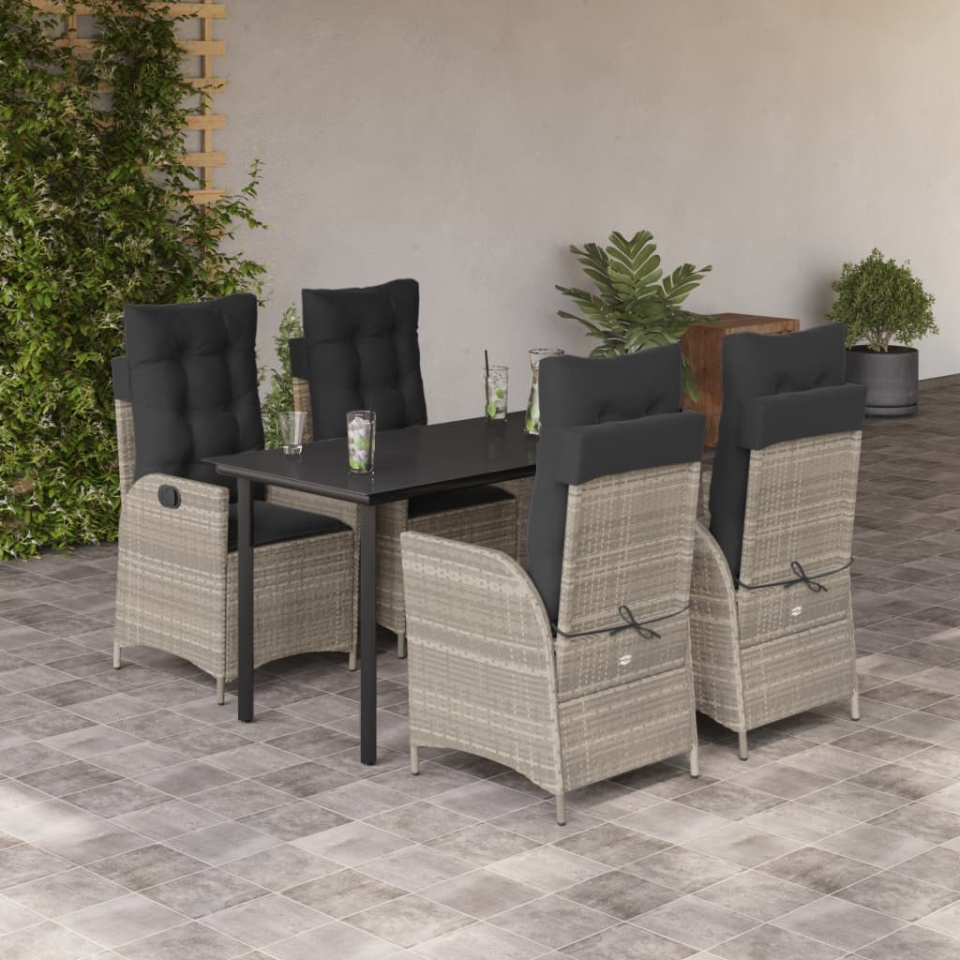 Set mobilier de grădină cu perne, 5 piese gri deschis poliratan