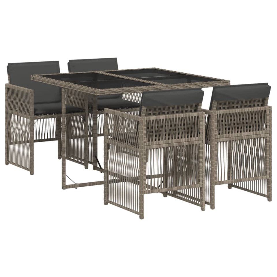 Set mobilier de grădină cu perne, 5 piese, gri, poliratan - 1 | YEO