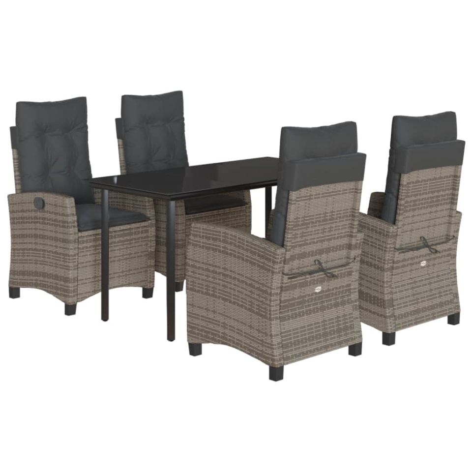 Set mobilier de grădină cu perne, 5 piese, gri, poliratan - 1 | YEO