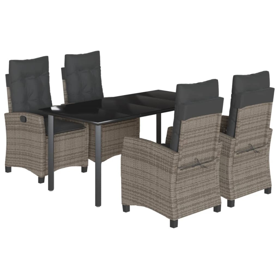 Set mobilier de grădină cu perne, 5 piese, gri, poliratan - 1 | YEO