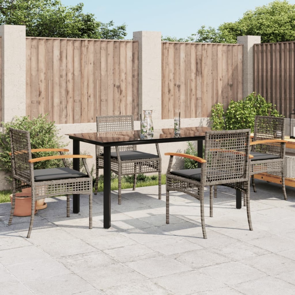 Set mobilier de grădină cu perne, 5 piese, gri, poliratan