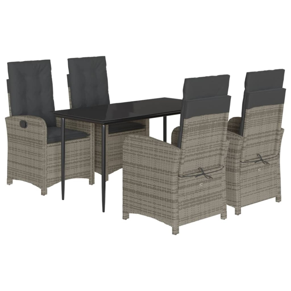 Set mobilier de grădină cu perne, 5 piese, gri, poliratan - 1 | YEO