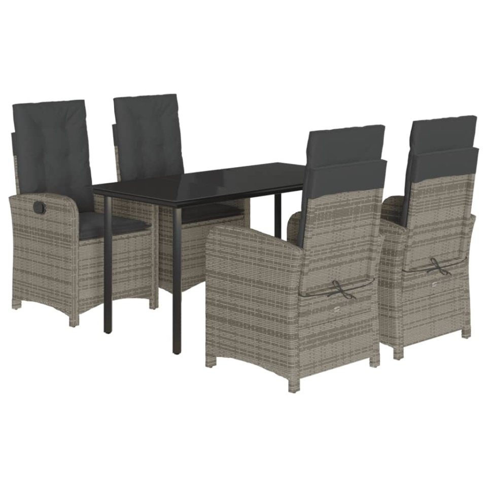 Set mobilier de grădină cu perne, 5 piese, gri, poliratan - 1 | YEO