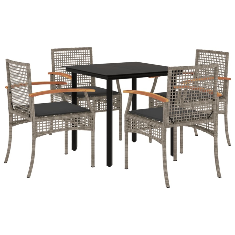 Set mobilier de grădină cu perne, 5 piese, gri, poliratan - 1 | YEO