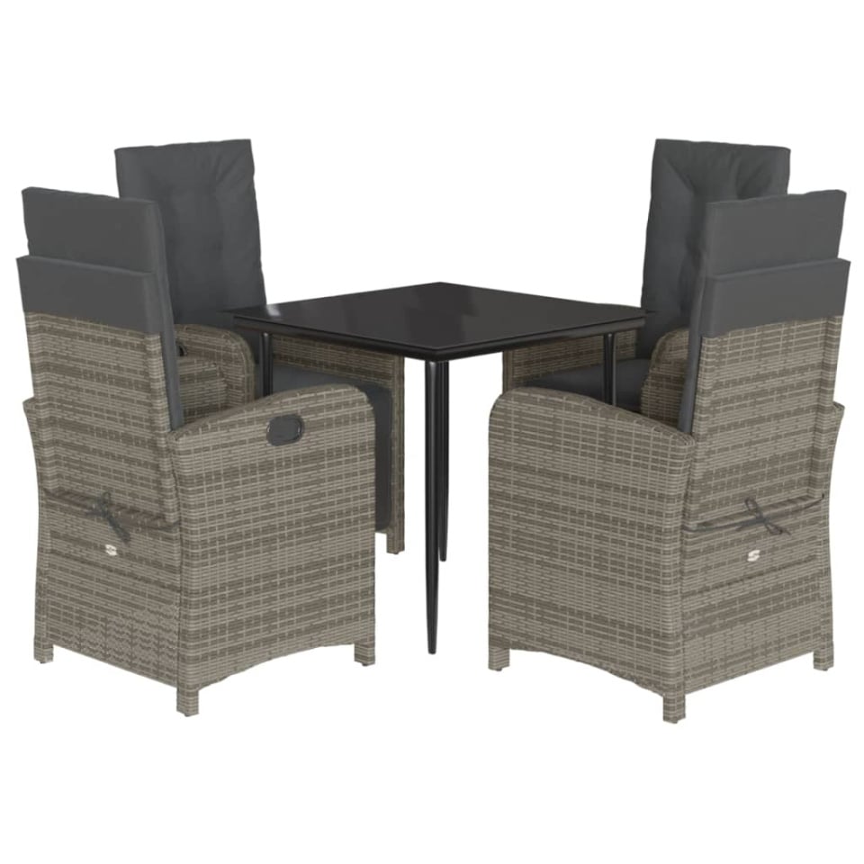 Set mobilier de grădină cu perne, 5 piese, gri, poliratan - 1 | YEO