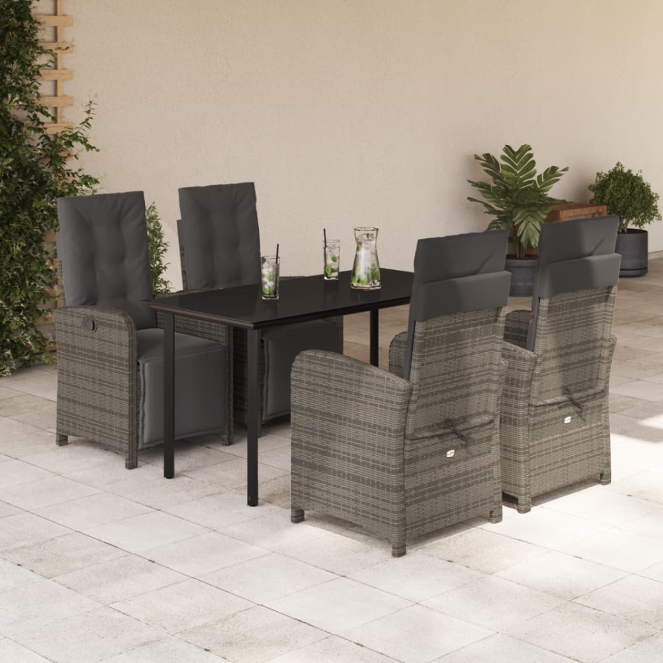 Set mobilier de grădină cu perne, 5 piese, gri, poliratan