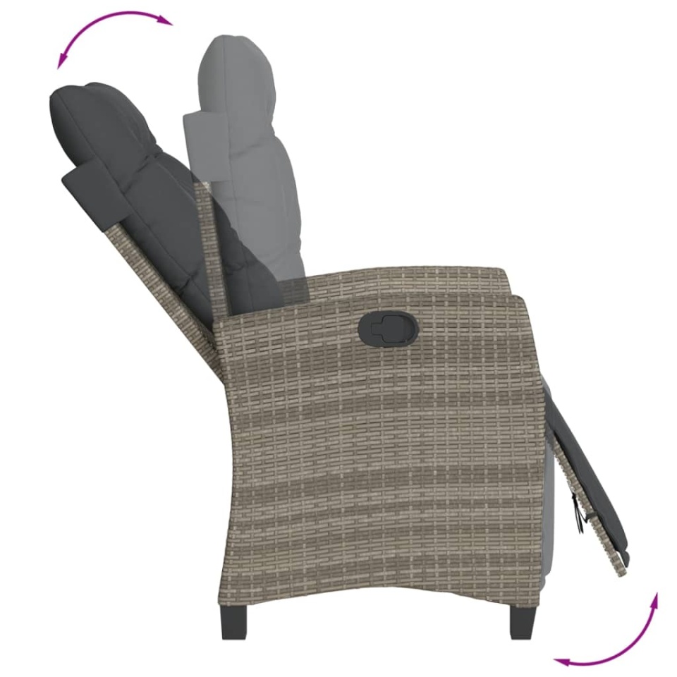 Set mobilier de grădină cu perne, 5 piese, gri, poliratan - 3 | YEO