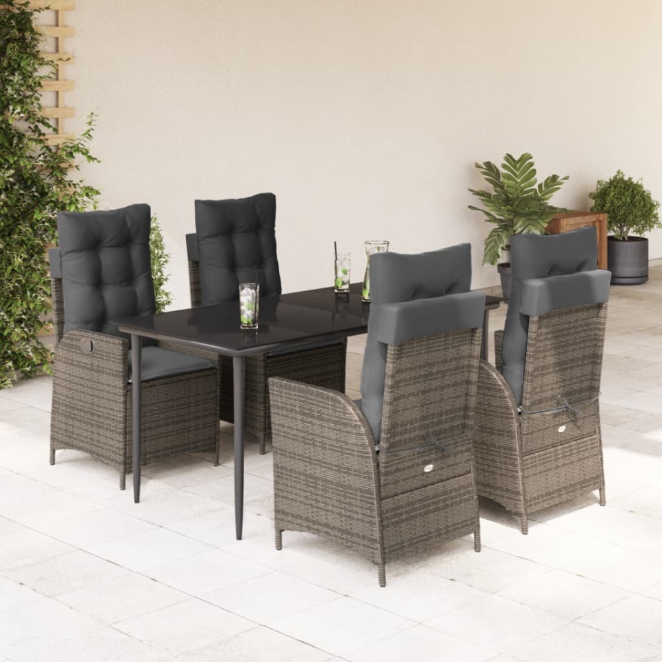 Set mobilier de grădină cu perne, 5 piese, gri, poliratan