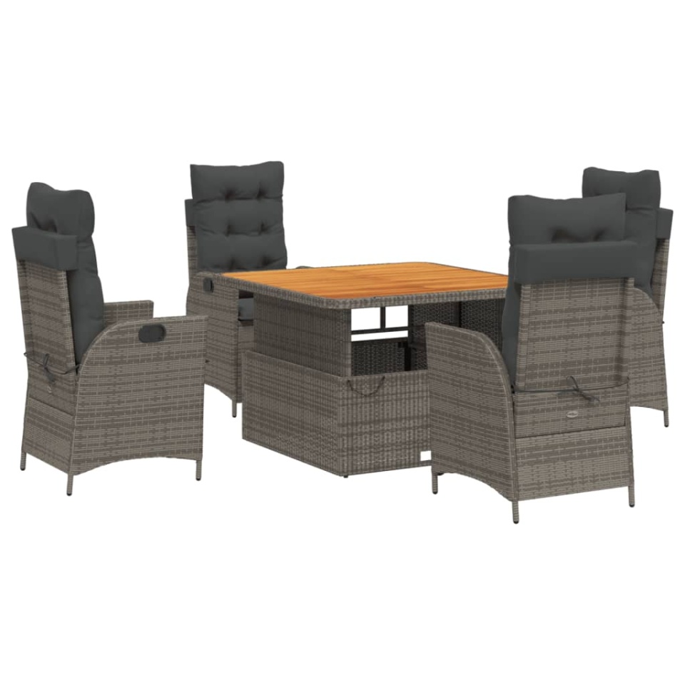 Set mobilier de grădină cu perne, 5 piese, gri, poliratan - 1 | YEO