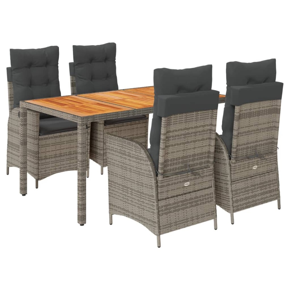 Set mobilier de grădină cu perne, 5 piese, gri, poliratan - 1 | YEO