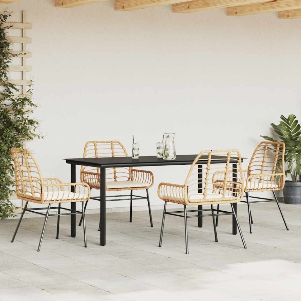 Set mobilier de grădină cu perne 5 piese maro sticlă polirattan - 2 | YEO