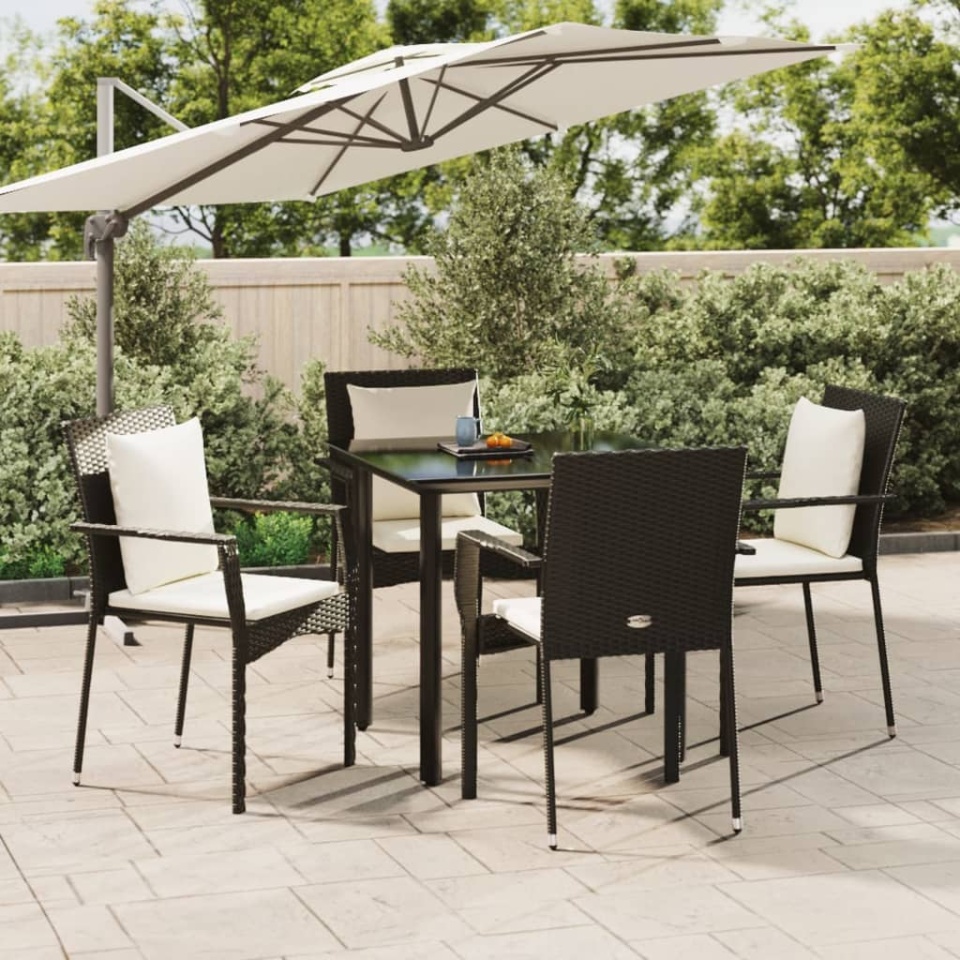 Set mobilier de grădină cu perne, 5 piese, negru, poliratan
