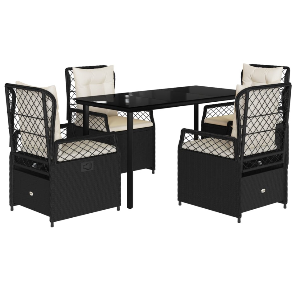Set mobilier de grădină cu perne, 5 piese, negru, poliratan - 1 | YEO