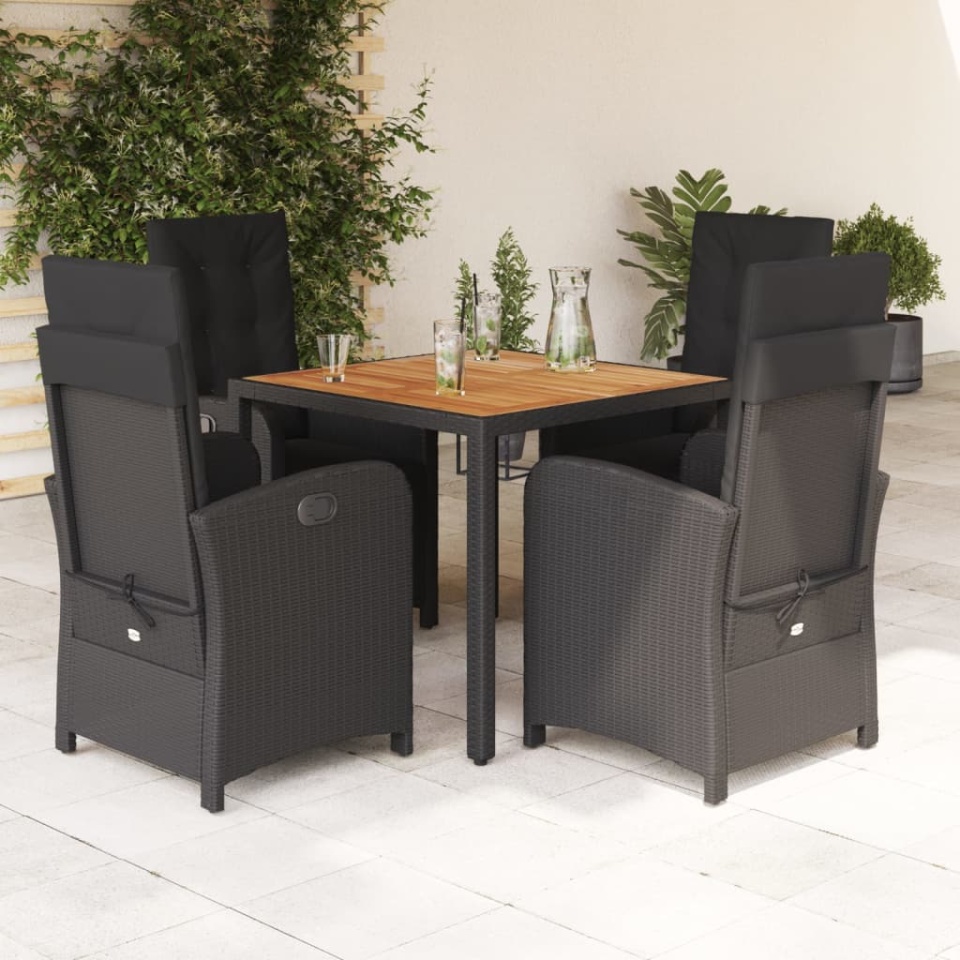 Set mobilier de grădină cu perne, 5 piese, negru, poliratan