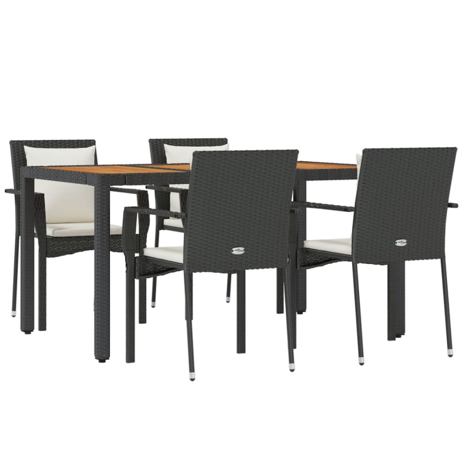 Set mobilier de grădină cu perne, 5 piese, negru, poliratan - 2 | YEO