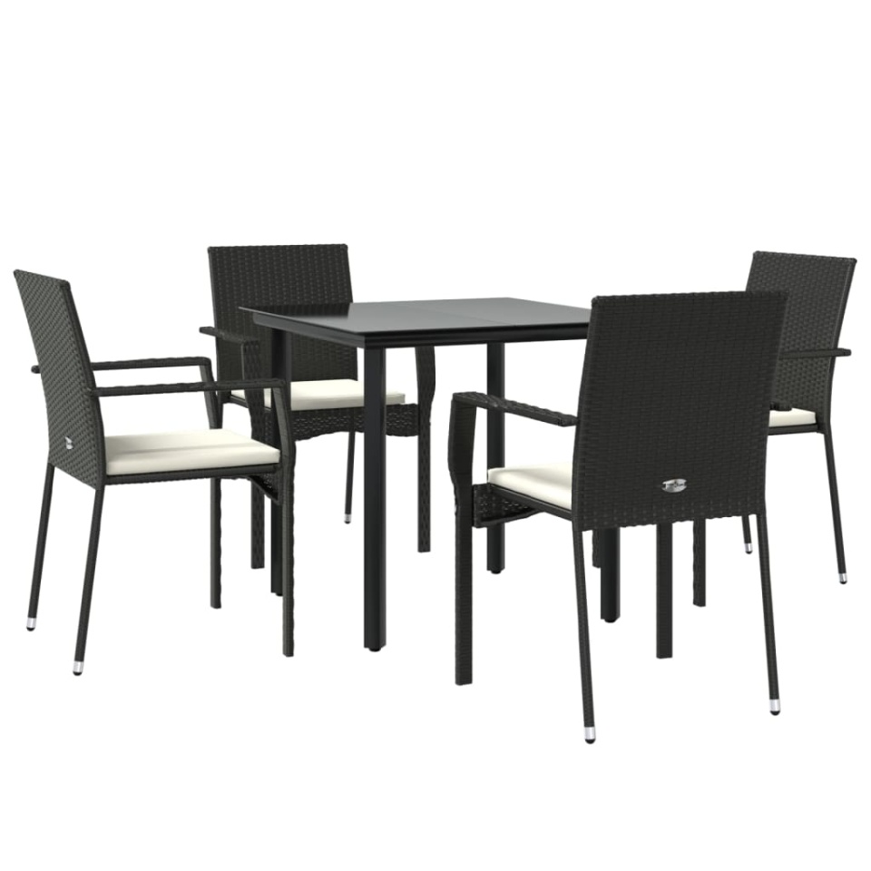 Set mobilier de grădină cu perne, 5 piese, negru, poliratan - 2 | YEO