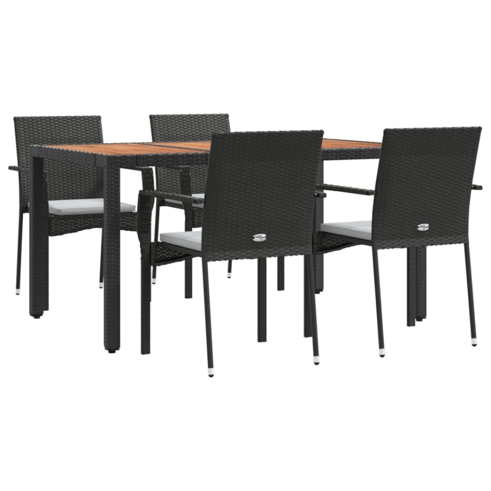 Set mobilier de grădină cu perne, 5 piese, negru, poliratan - 2 | YEO