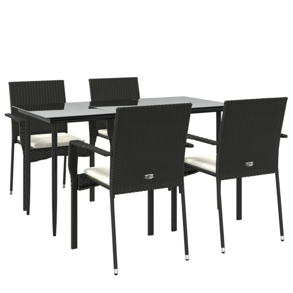 Set mobilier de grădină cu perne, 5 piese, negru, poliratan - 2 | YEO