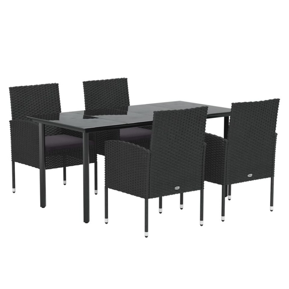 Set mobilier de grădină cu perne, 5 piese, negru, poliratan - 2 | YEO